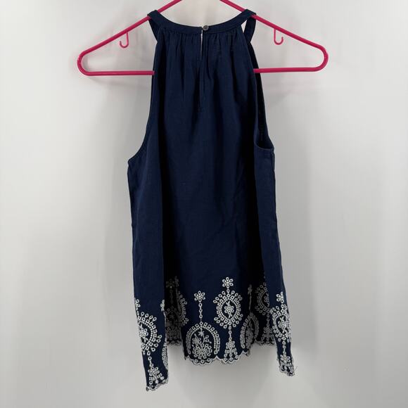 LOFT Ann Taylor Tank Women's Size Extra Small Linen Blend Daisy Eyelet Scallop - Picture 4 of 14